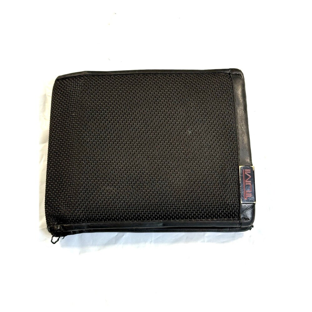 TUMI Alpha Men’s Black Ballistic Nylon Leather Bifold Wallet ID Window READ